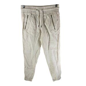 Athleta Womens Cabo Tide Linen Jogger Pants Pull On Zip Pockets White 0